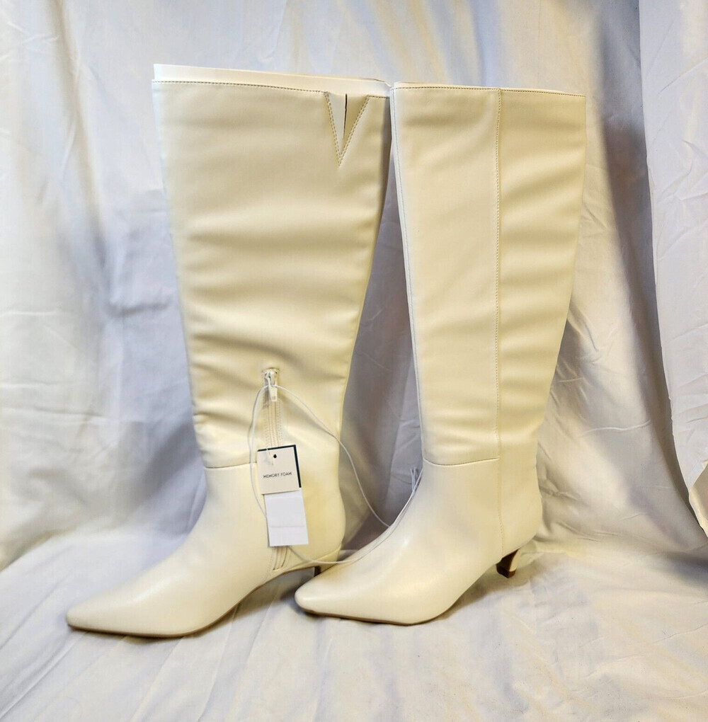 New Universal Threads Women White Knee High Boots Stiletto Heels Pointed Toe 8.5